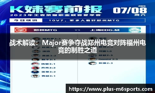 战术解读：Major赛争夺战郑州电竞对阵福州电竞的制胜之道